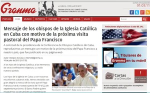 «Gramma» publica mensagem dos bispos católicos cubanos sobre a visita do Papa